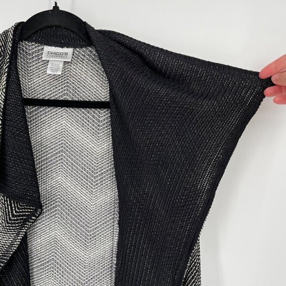 Chicos Travelers Chevron Print Mesh Open Cardigan Size L Black White Lightweight - Picture 3 of 11